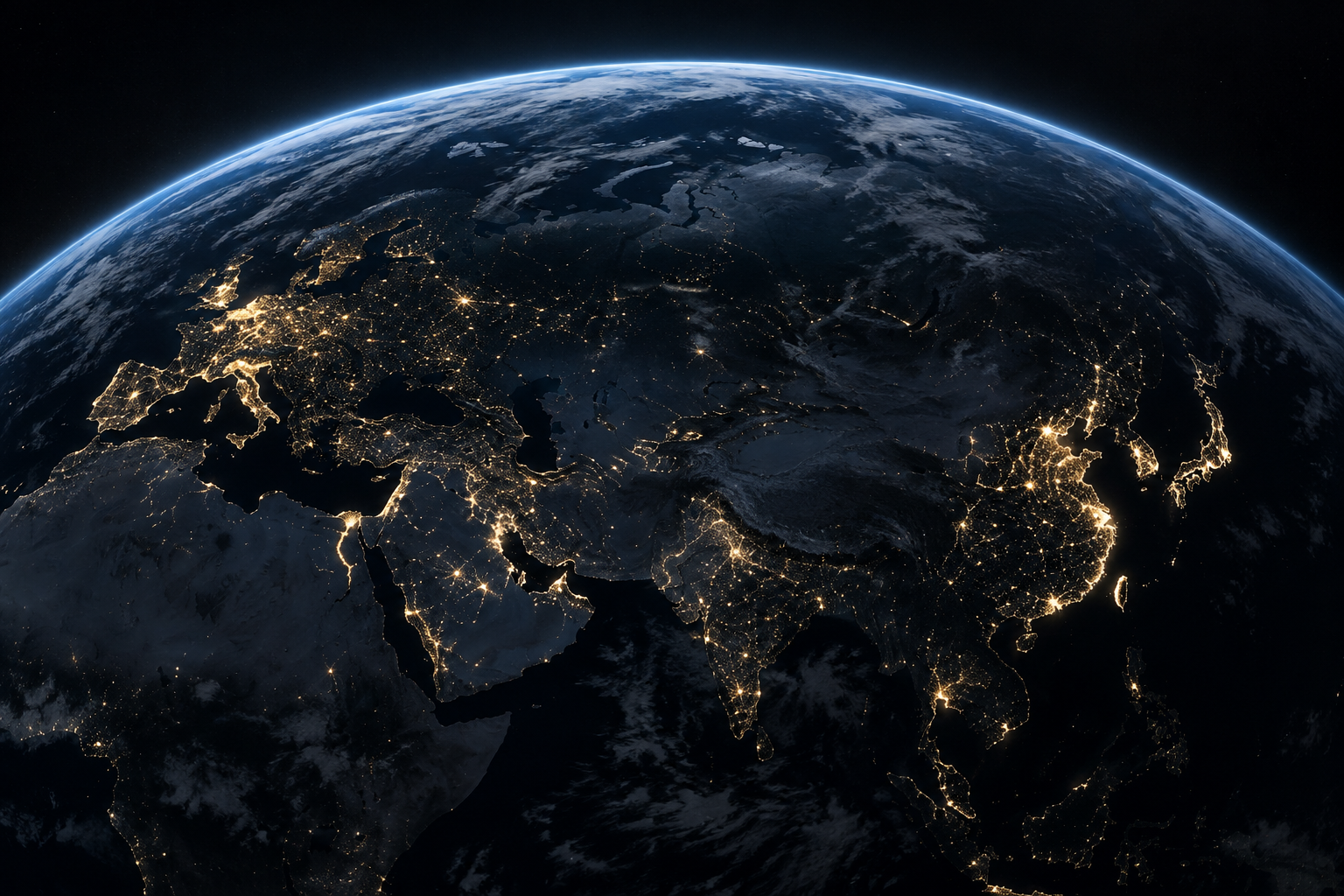 Editorial view of Earth and its city lights at night